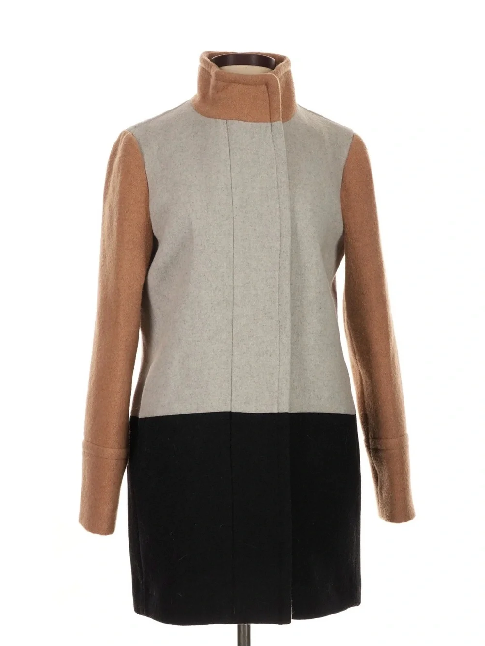 J. Crew Tan and Cream Colorblock Wool City Coat 0